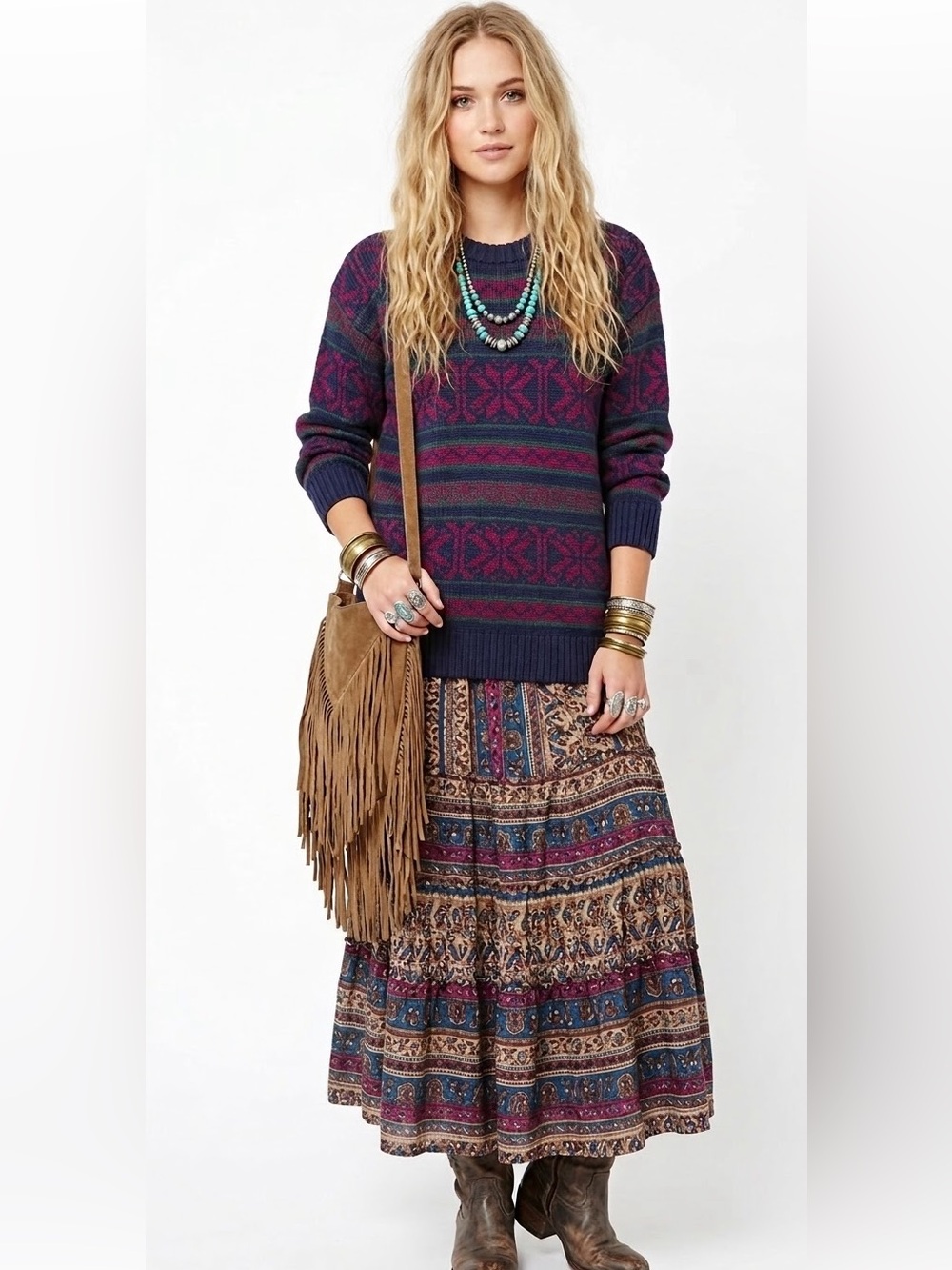 Vintage Cottagecore Cabincore Sweater Jewel Toned Fair Isle Cozycore Boho Goblin